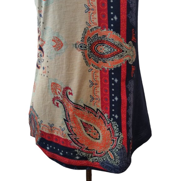 Lucky Brand Womens NWT Blue Red Orange Paisley Bandana Print S/S T-Shirt Top S - Picture 5 of 10